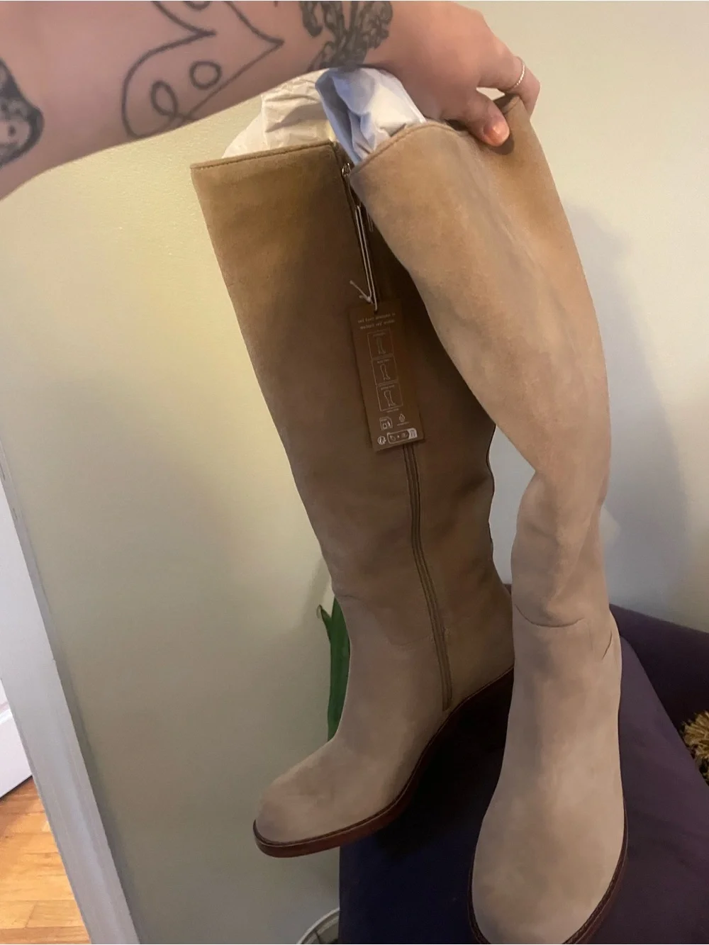 Dolce Vita Tall Suede Over-the-Knee Boots in Beige/Tan